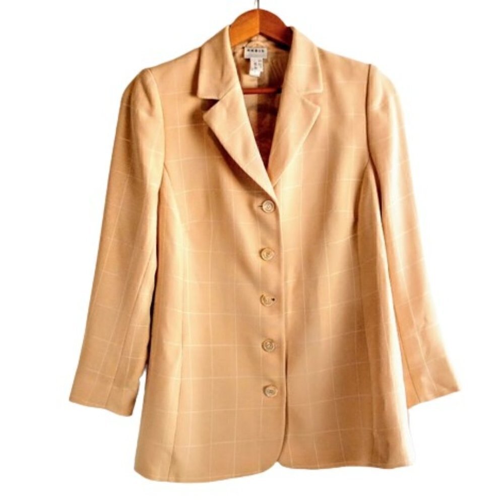 Akris Beige Plaid Italian Wool Silk Blazer